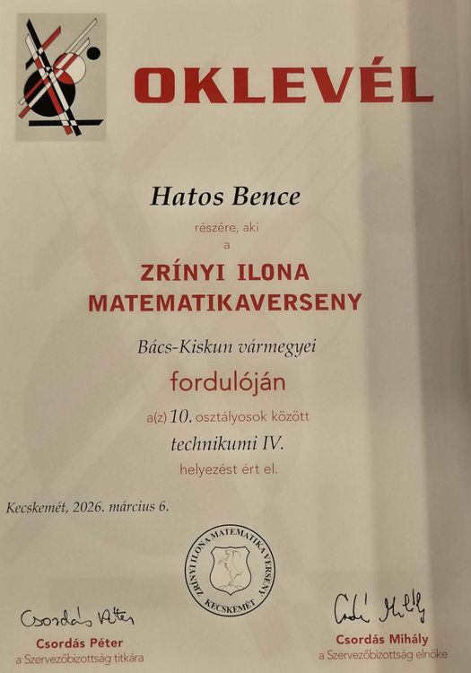 Zrínyi Ilona Országos Matematika Verseny eredményhírdetés Kecskemét