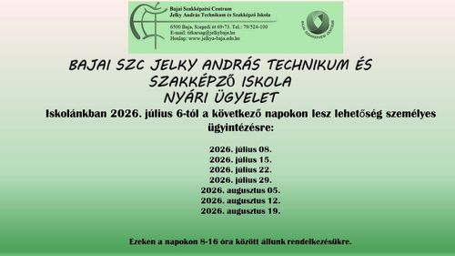 Nyári ügyelet iskolánkban